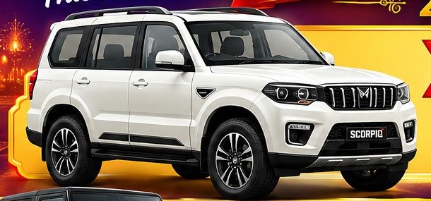 Illustrative white Scorpio SUV